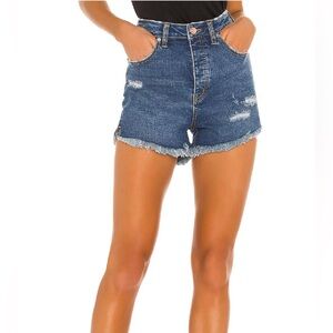 FREE PEOPLE We The Free Curvy Vintage High Rise Medium Blue Denim Shorts Size 27